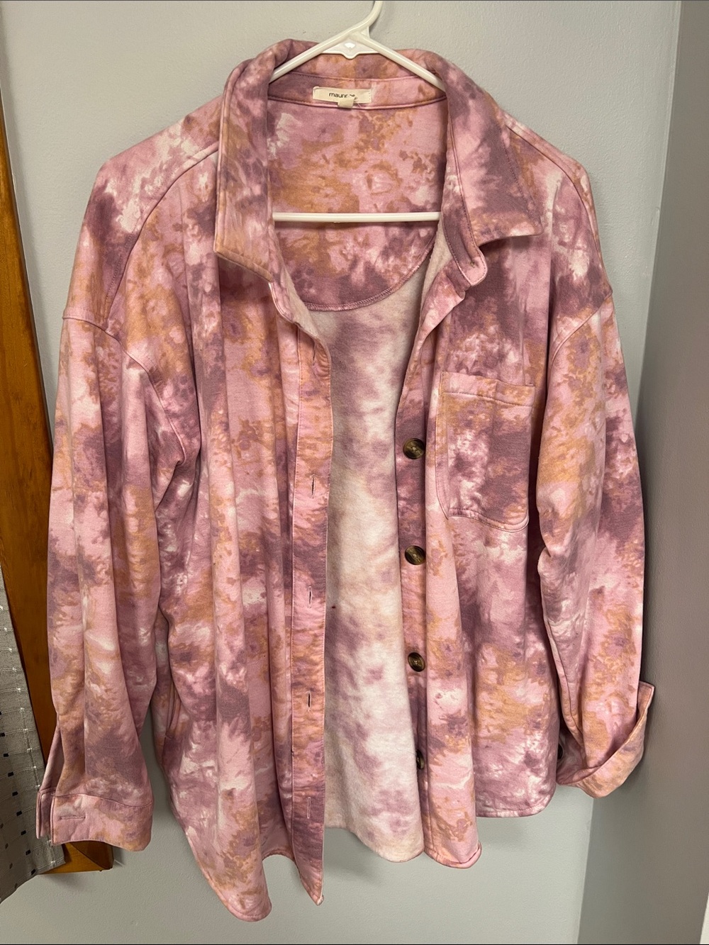 Maurices Pink Mauve Tie-Dye Button Down Shirt Jacket